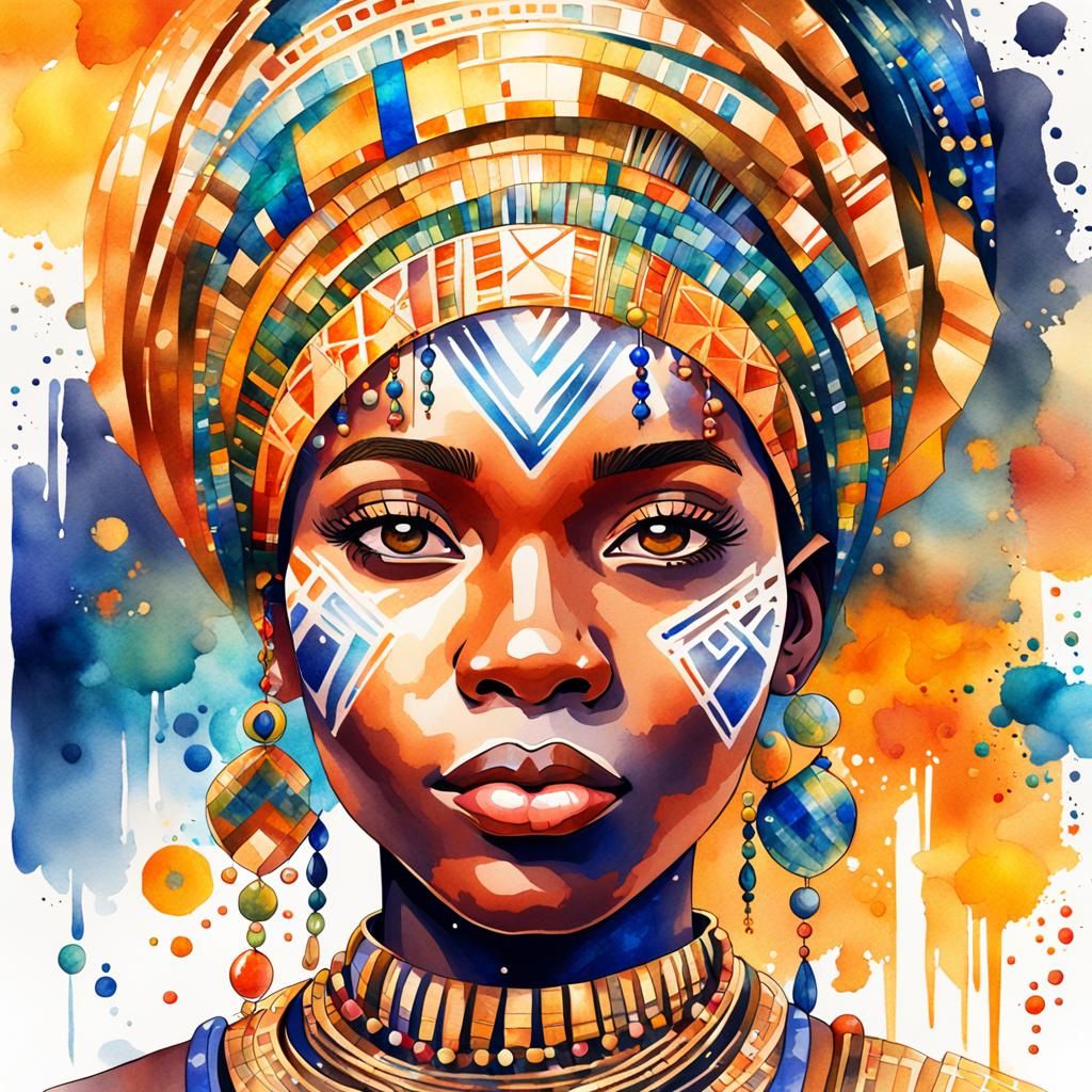 Vibrant Watercolor Portrait of African Woman