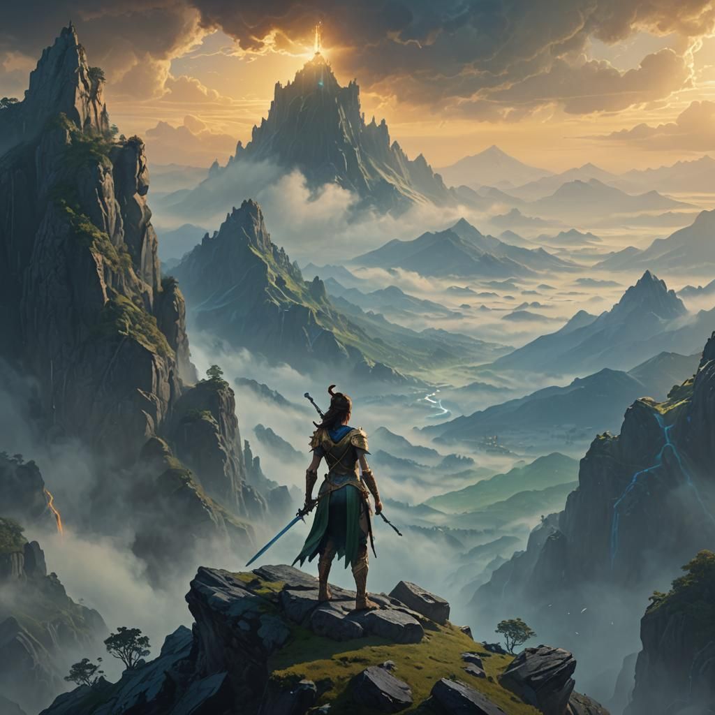 Woman Warrior on Misty Mountain: Epic Fantasy Art