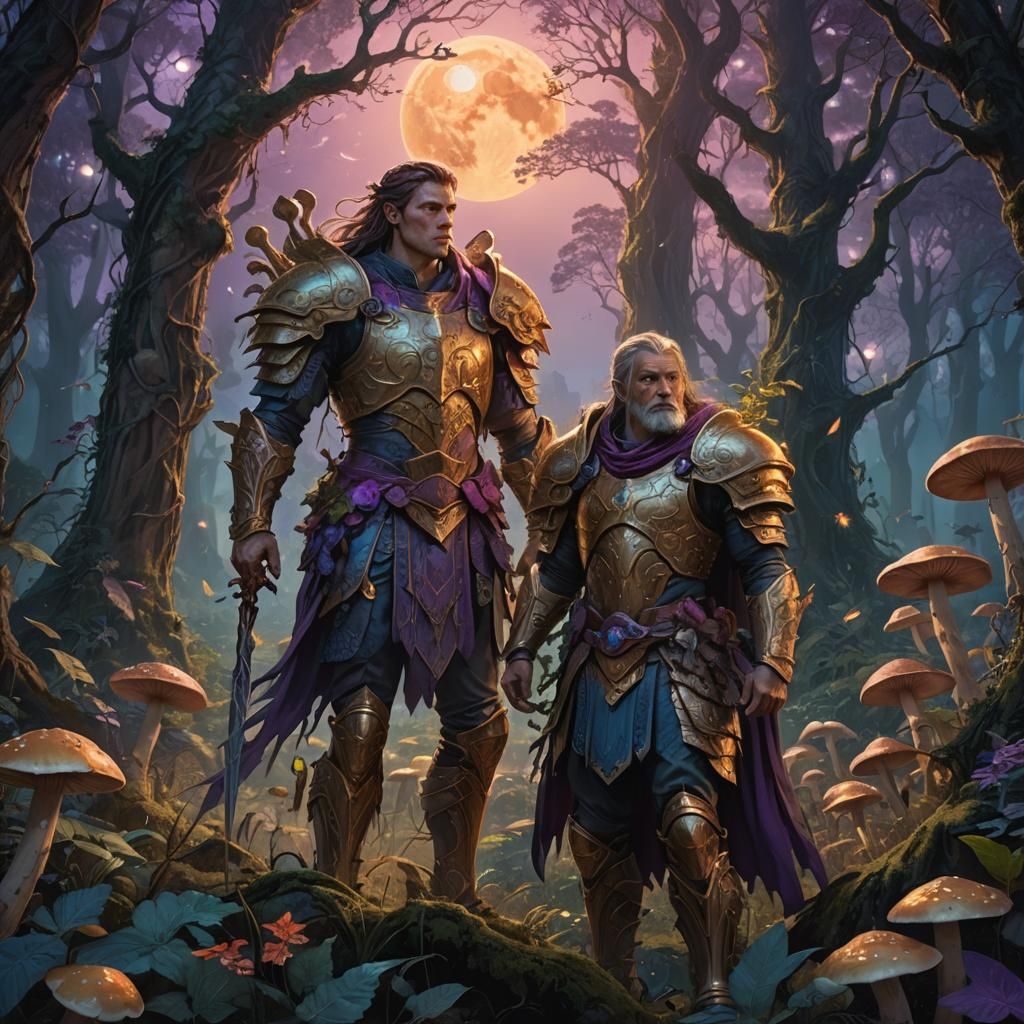 Mystical Forest Warrior Under Moonlight