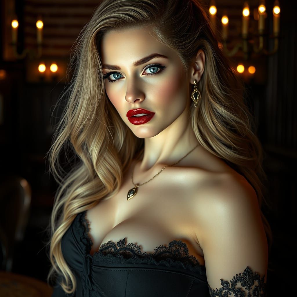 Seductive Victorian Vampire in Creamy-Toned Portrait