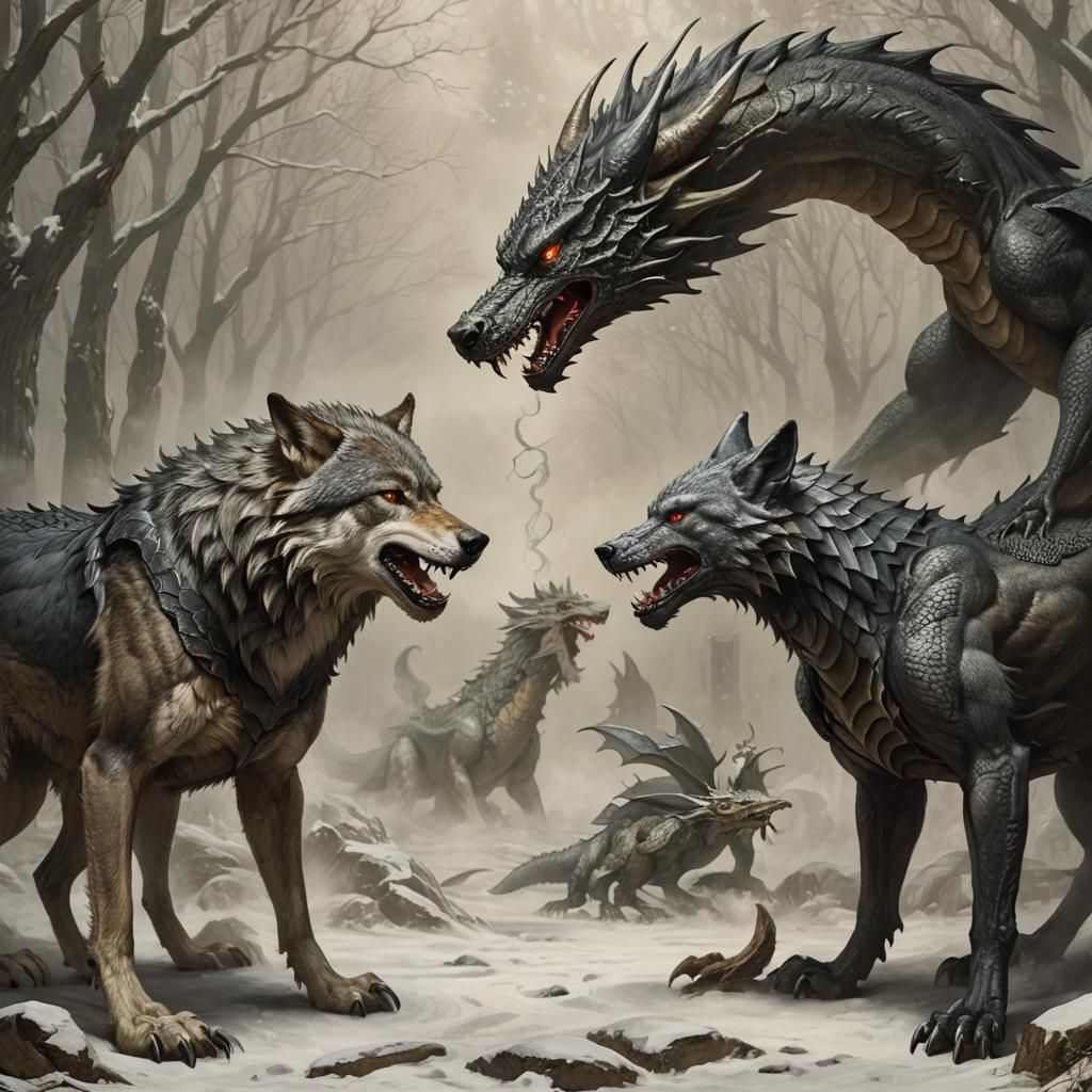 Epic Wolf Versus Dragon Showdown
