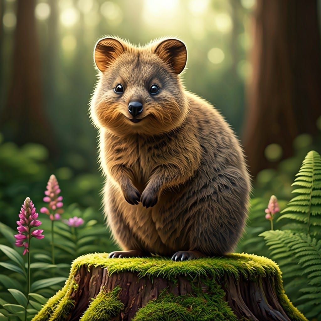 Whimsical Forest Quokka in Watercolor Style