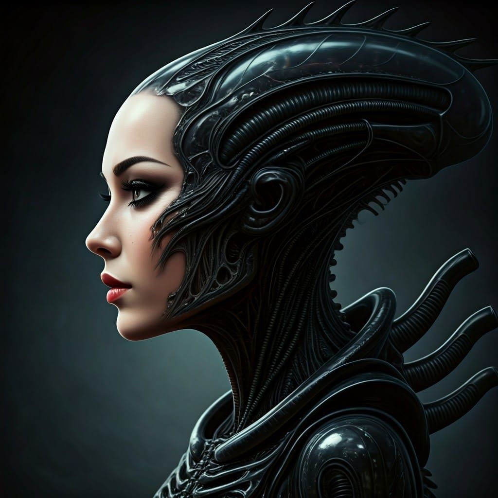 Cyberpunk Goddess with Alien Exoskeleton