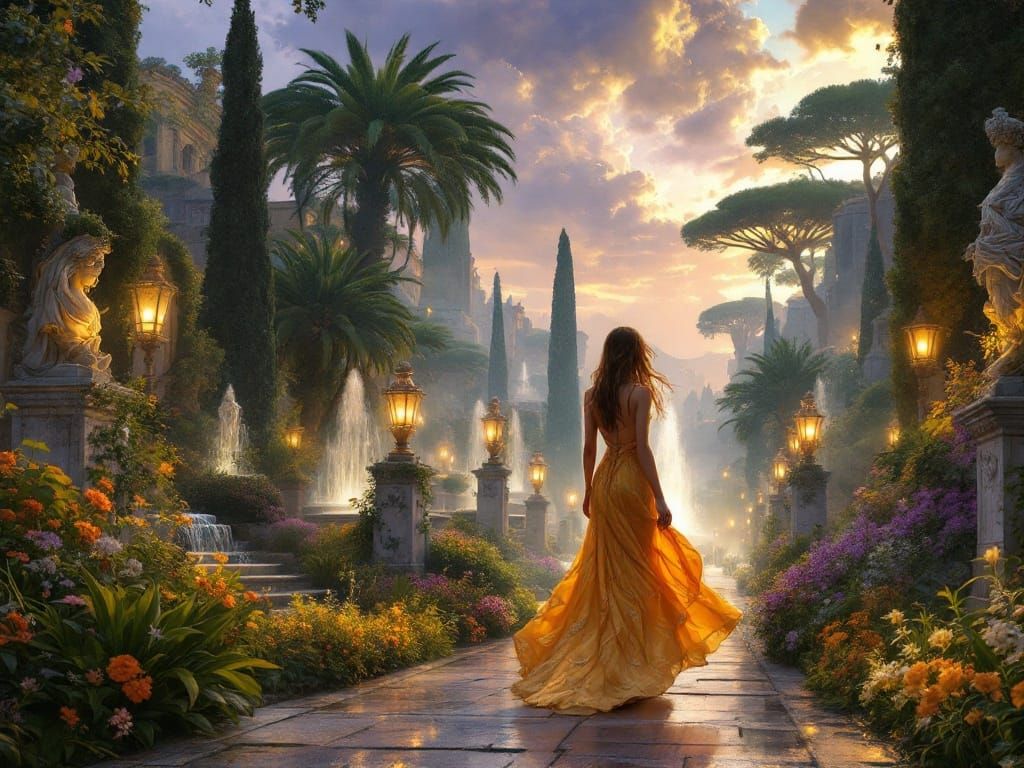 Renaissance Garden Stroll at Dusk