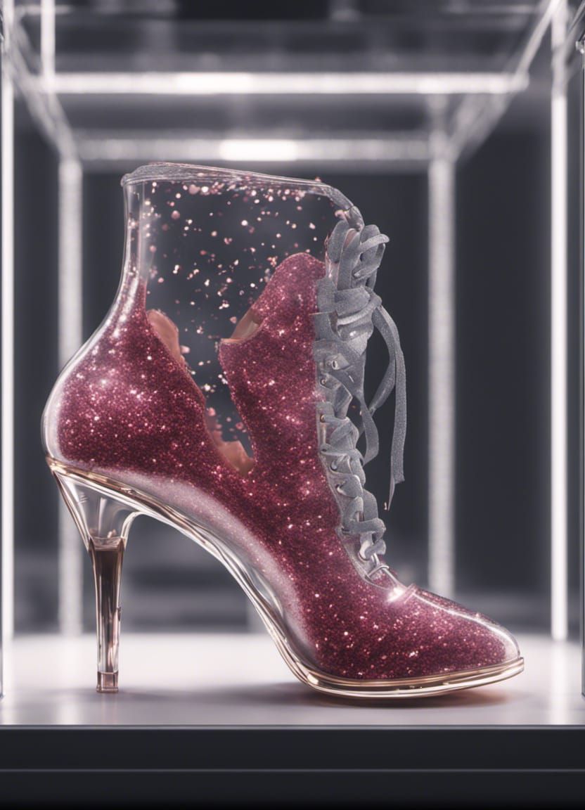 A glitter shoes in glass box 2
