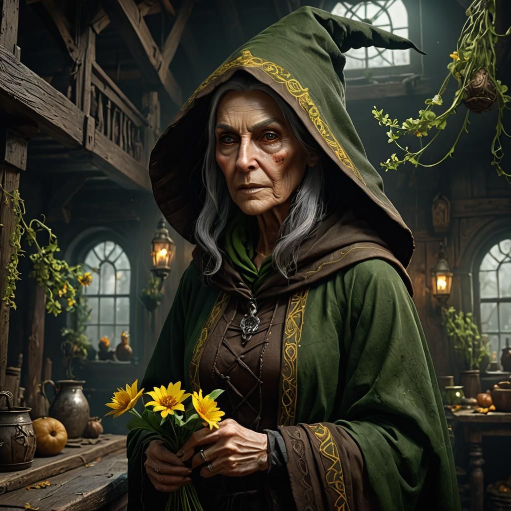 Old Witch in Dark House, Detailed Matte Painting