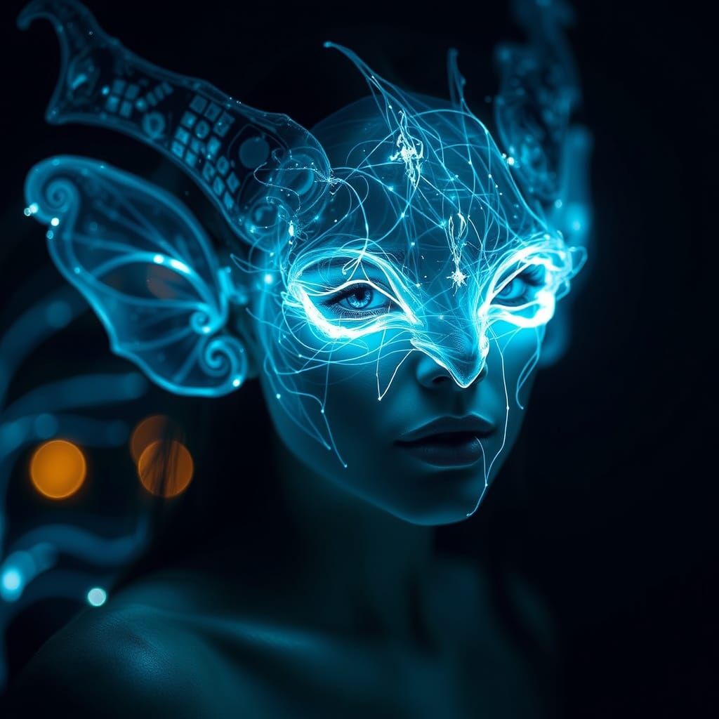 Ethereal Light Being in Dreamlike Landscape