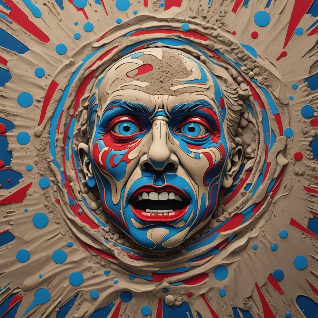 Furious Face in Sand: Psychedelic Pop Art