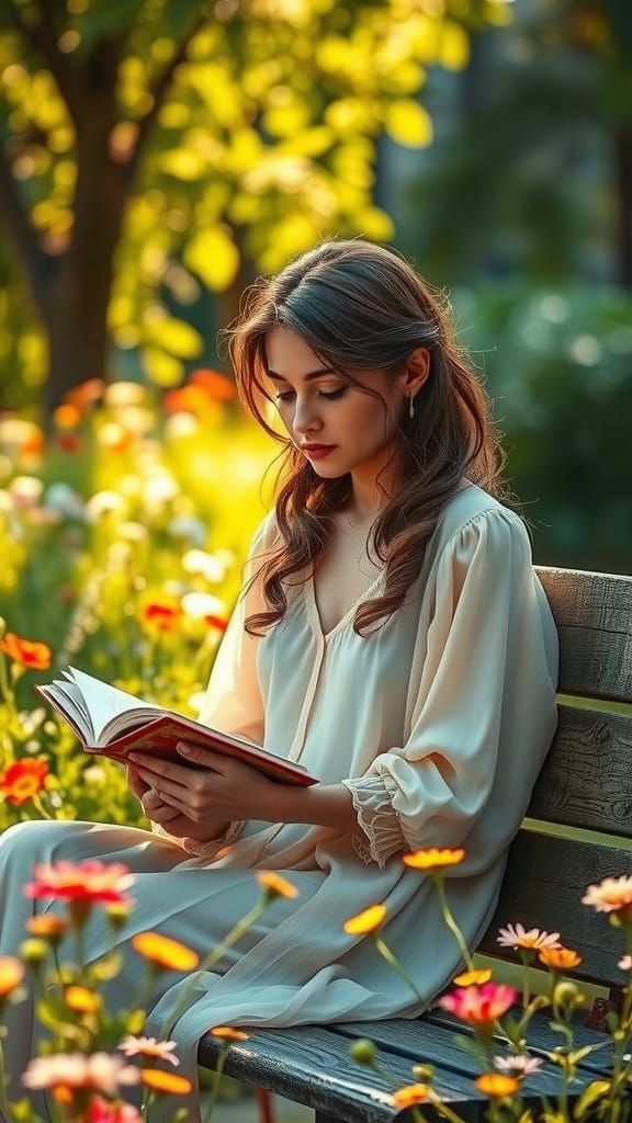 Woman Reading in Park: Watercolor Painting