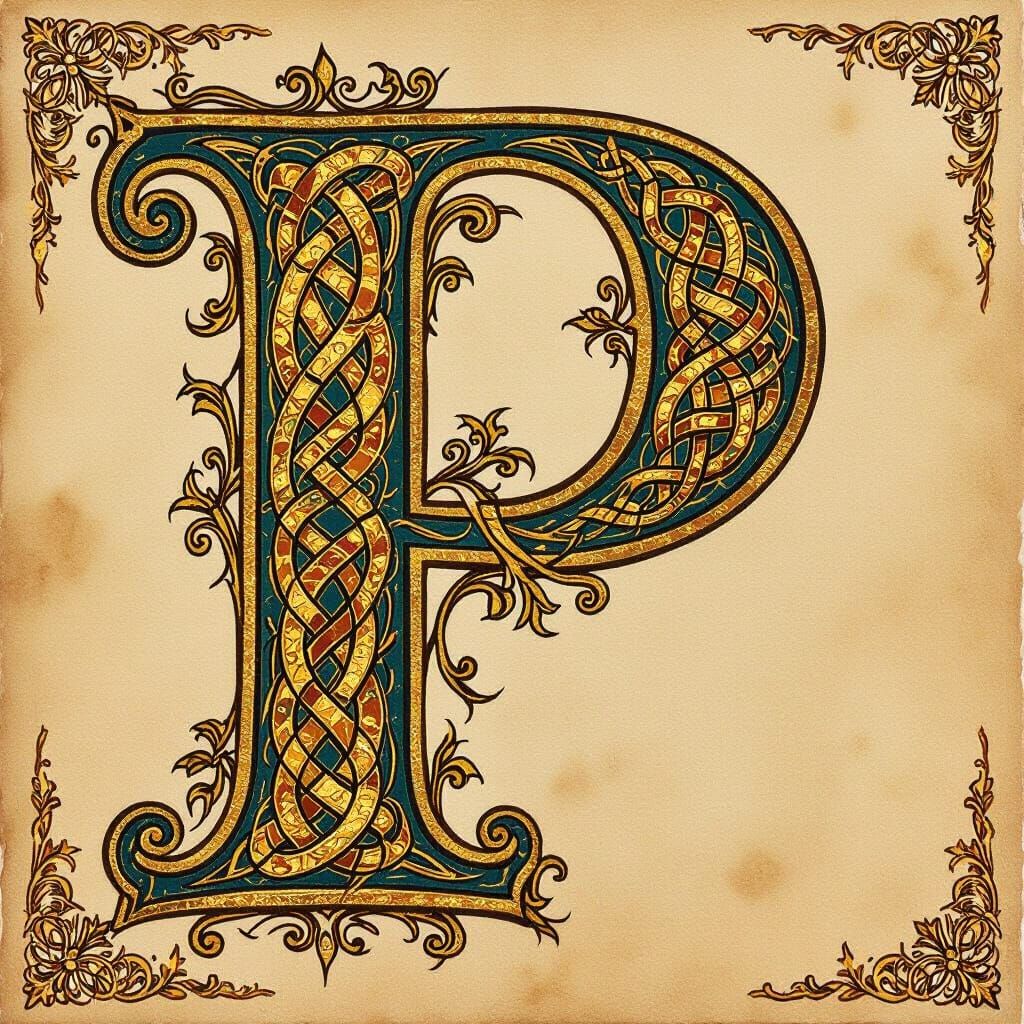 Illuminated Letter P in Celtic Knotwork Style