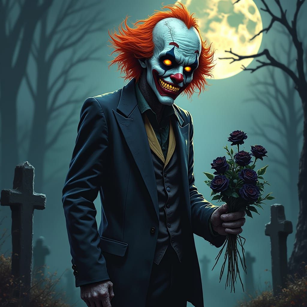 Eerie Zombie Clown in Gritty Graffiti Style