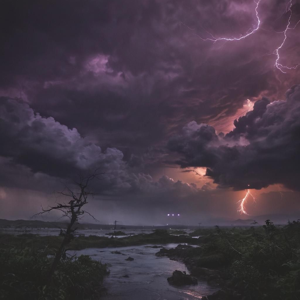 Hellish Typhoon Under Black Moon in Dark Fantasy Landscape