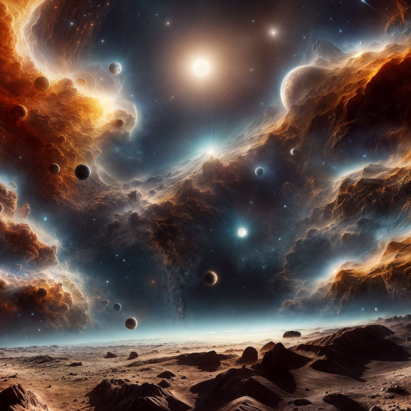 Lunar Starry Nightscape in Space