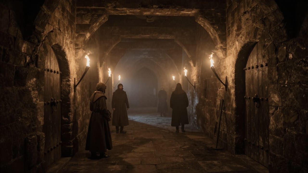 14th Century Dungeon Corridor in Chiaroscuro Style