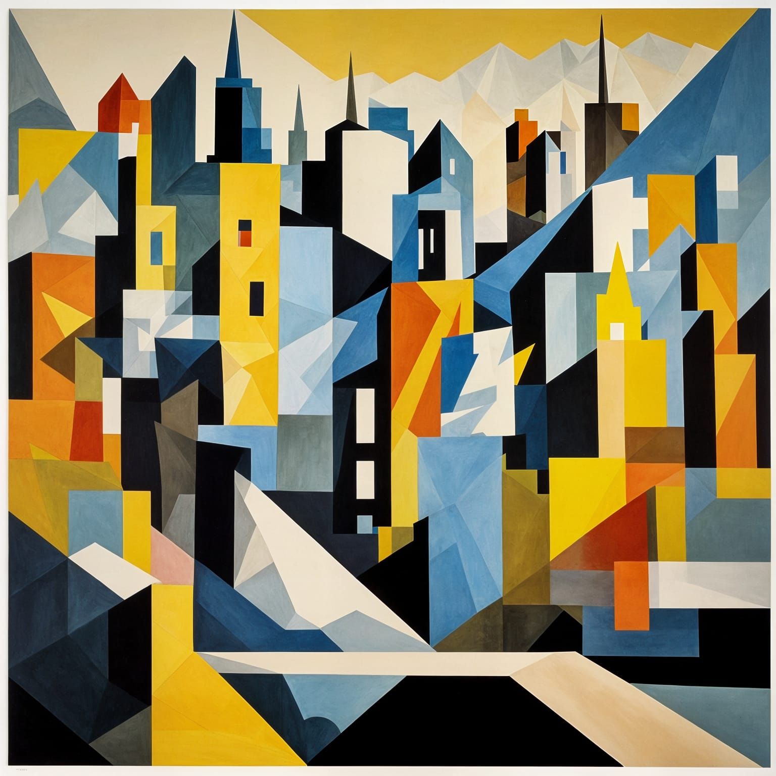 Vibrant Cubist Cityscape in Origami Paper Style