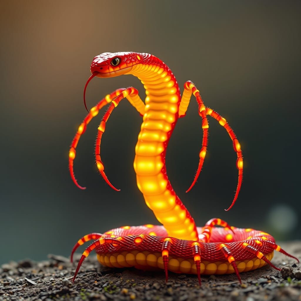 Vibrant Snake Erupts with Centipede Appendages in a Burst of...