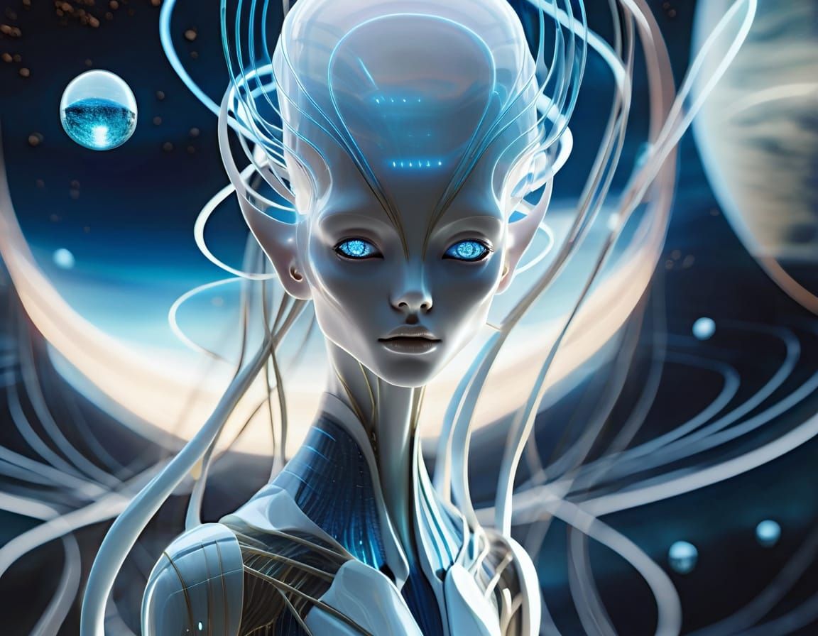 Anime-Style Alien Goddess Amidst Celestial Wonders