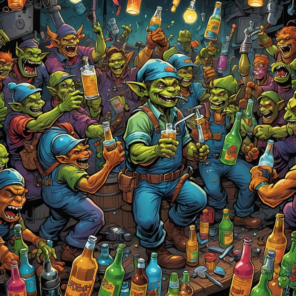 Goblins Celebrate Plumbing in Comic Book Style
