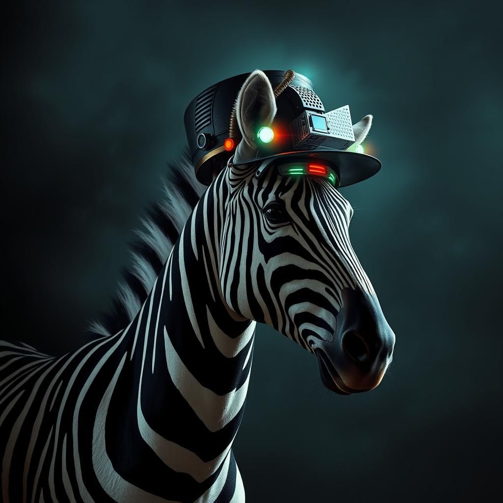 Zebra in Robotic Magician Hat, Dark Mysticism