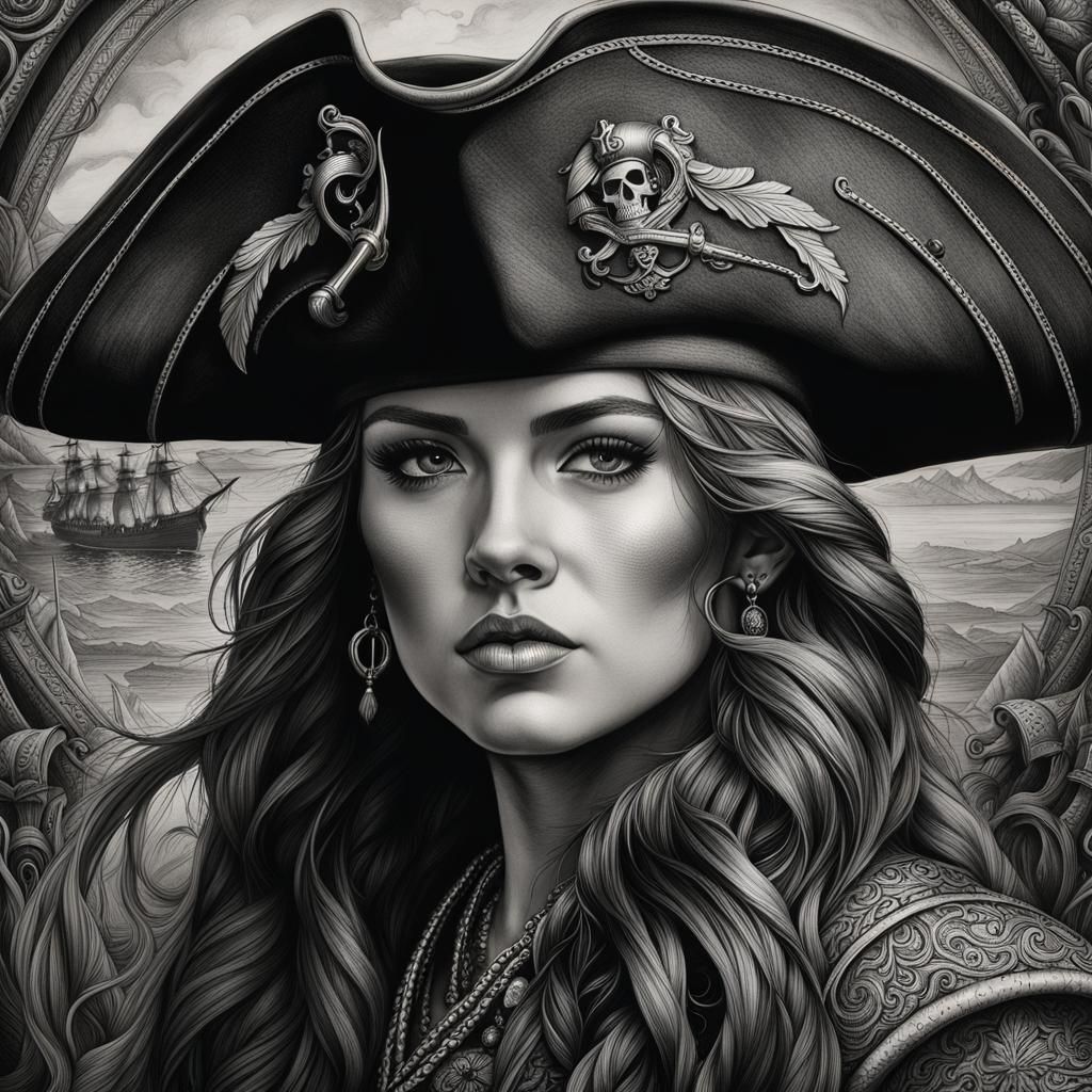 Grace O'Malley: Pirate Queen in Charcoal Line Art