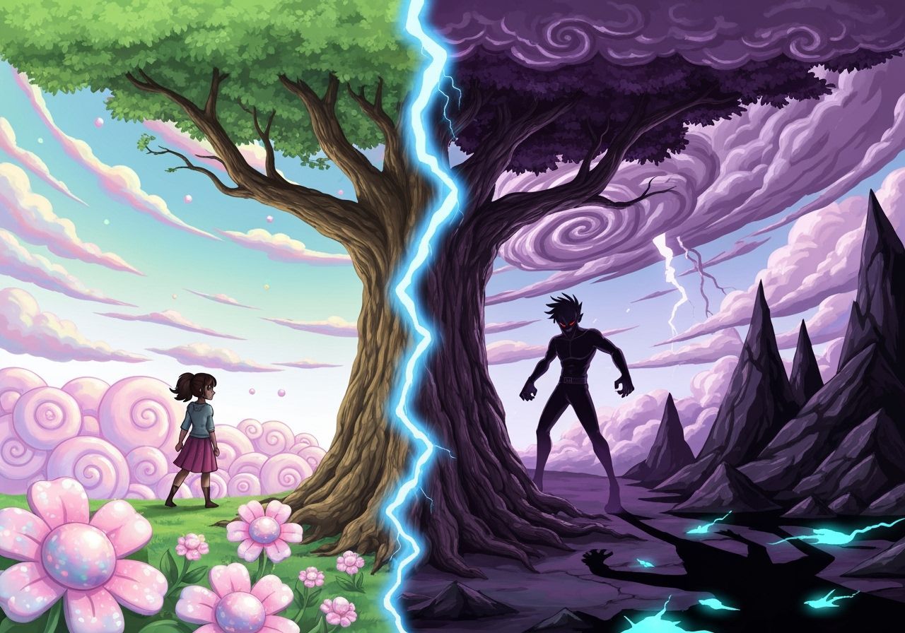 Contrasting Worlds Divided by Lightning Strike