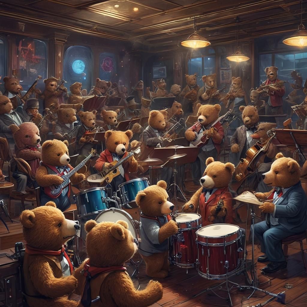Teddy Bear Jazz Band in Comic Book Style