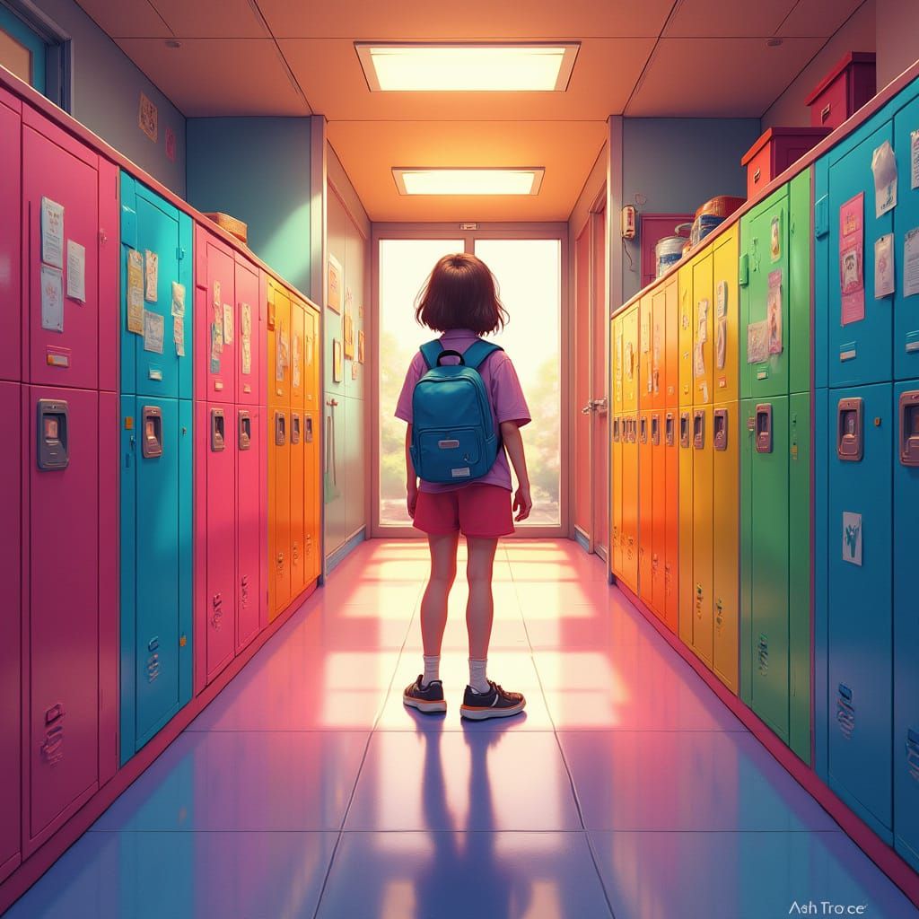 Whimsical School Hallway in Vibrant Colors