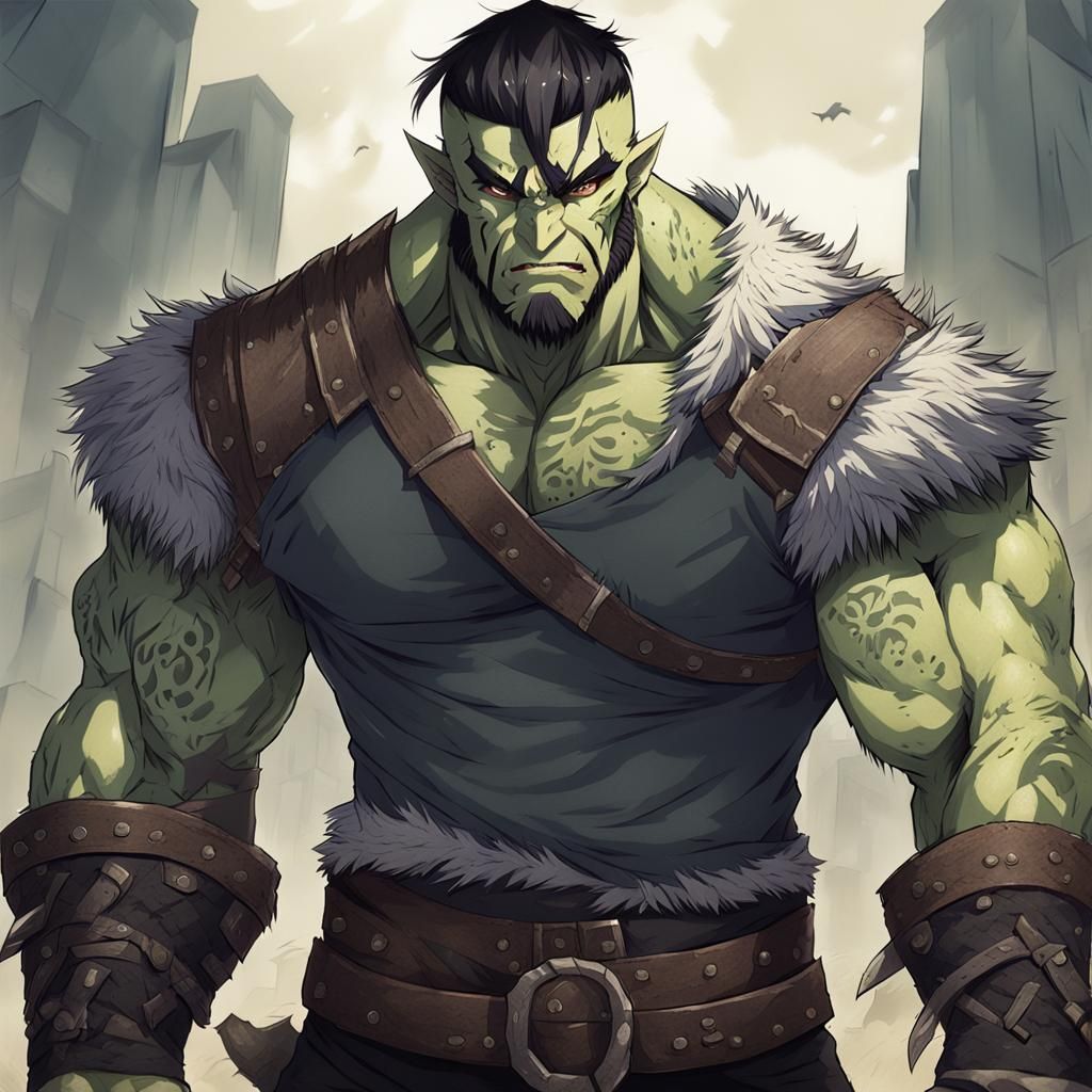 Raging Giant Half-Orc Viking in Anime Style