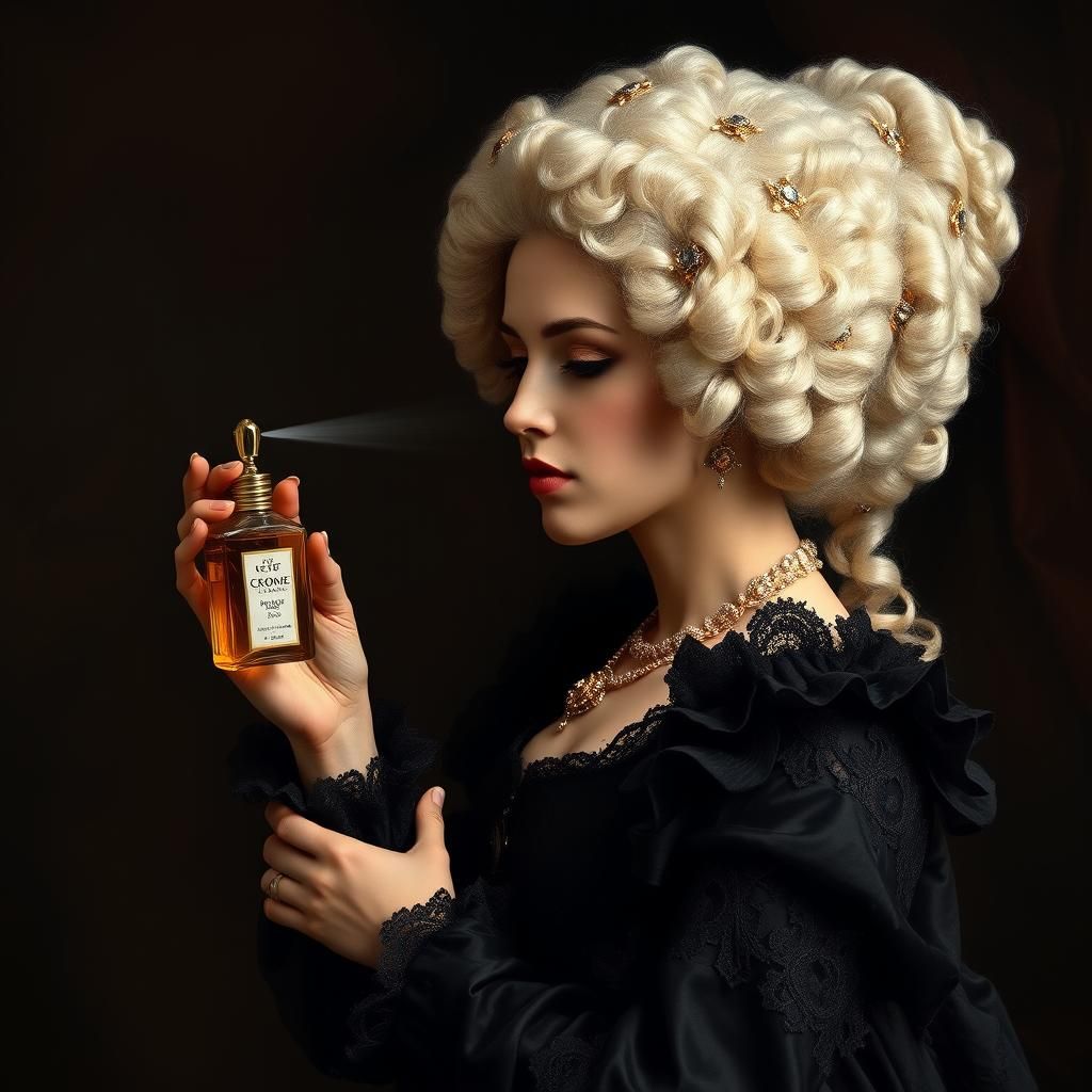 Renaissance Duchess Sprays Perfume in Baroque Opulence