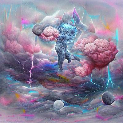 Holographic Astral Thunderstorm in Mixed Media Style