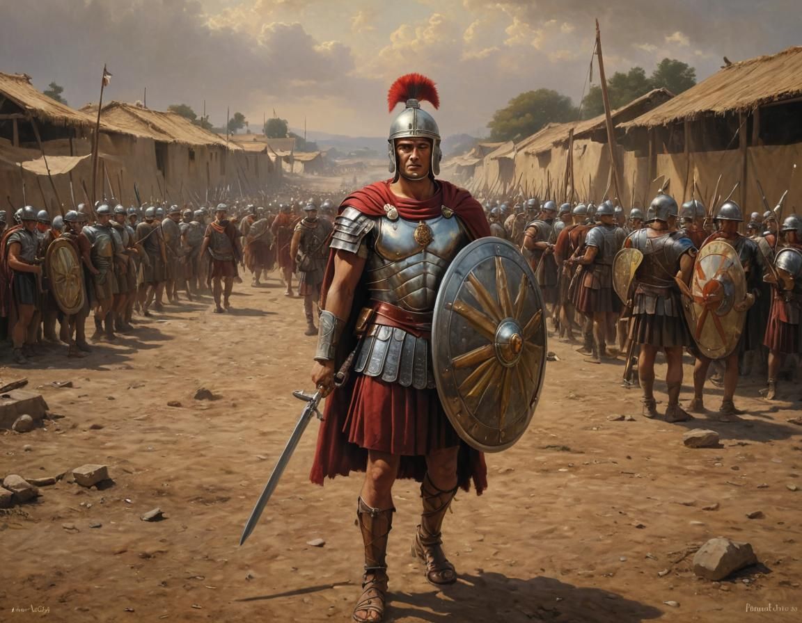 Roman Centurion Oil Painting with Chiaroscuro