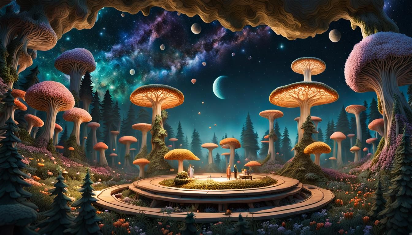 Stargazing Platform Surrounded by Mycelium Network