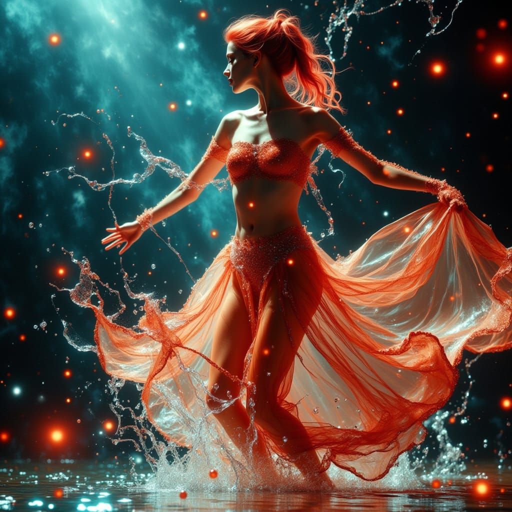 Red-Haired Dancer in Hyperrealistic Concept Art