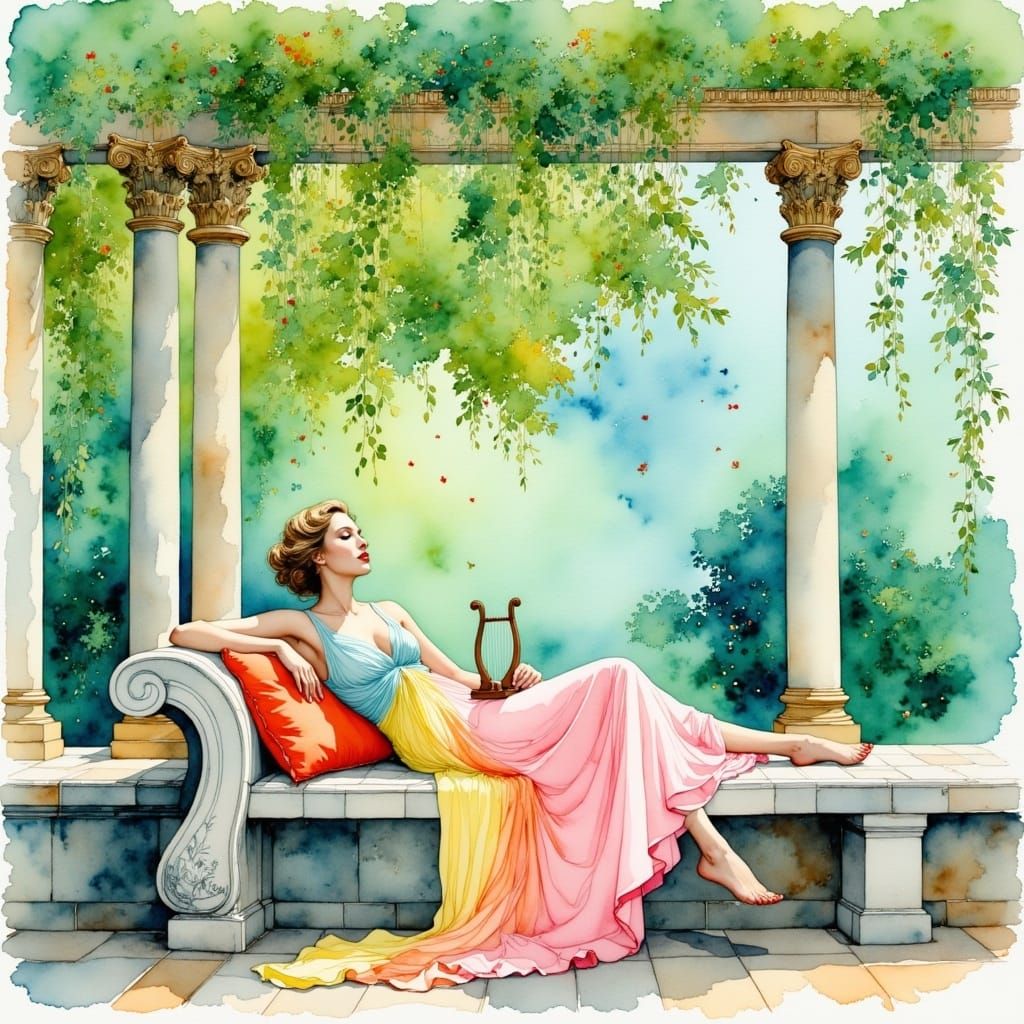 Timeless Muse: Watercolor Painting in Impressionistic Style