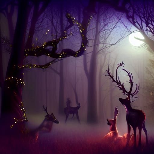 Steampunk Deer in Enchanted Garden, Hyperdetailed Digital Ar...