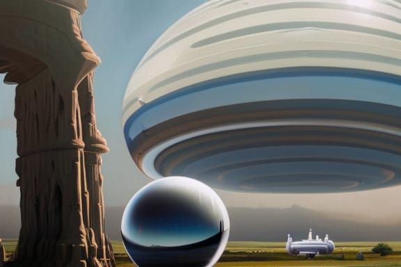 Rocketship in Crystal Ball: Hyperrealist Ghibli-Style Painti...