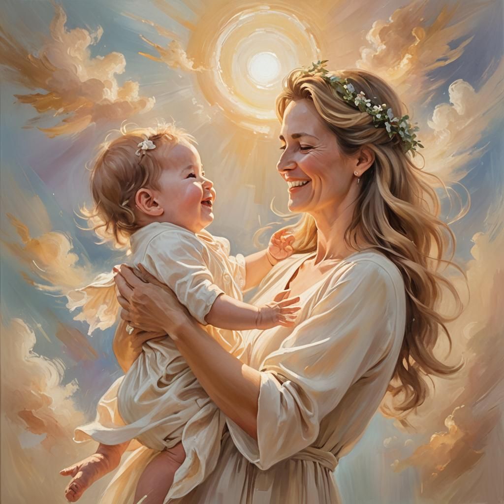 Mother and Baby in Soft Focus Oil Painting