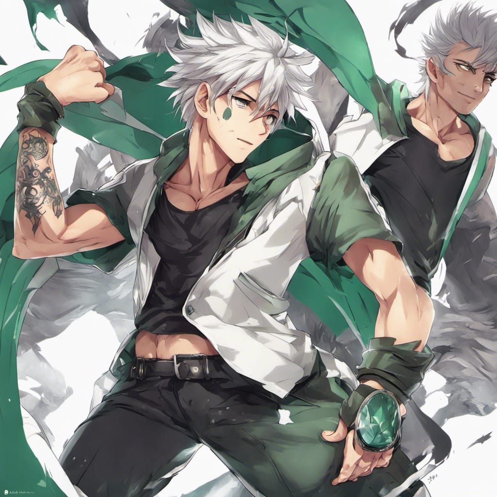 Anime Key Visual of Athletic Silver-Haired Man
