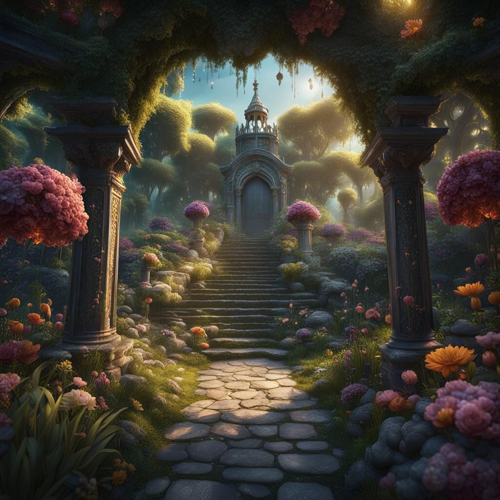 Detailed Matte Painting of a Secret Garden