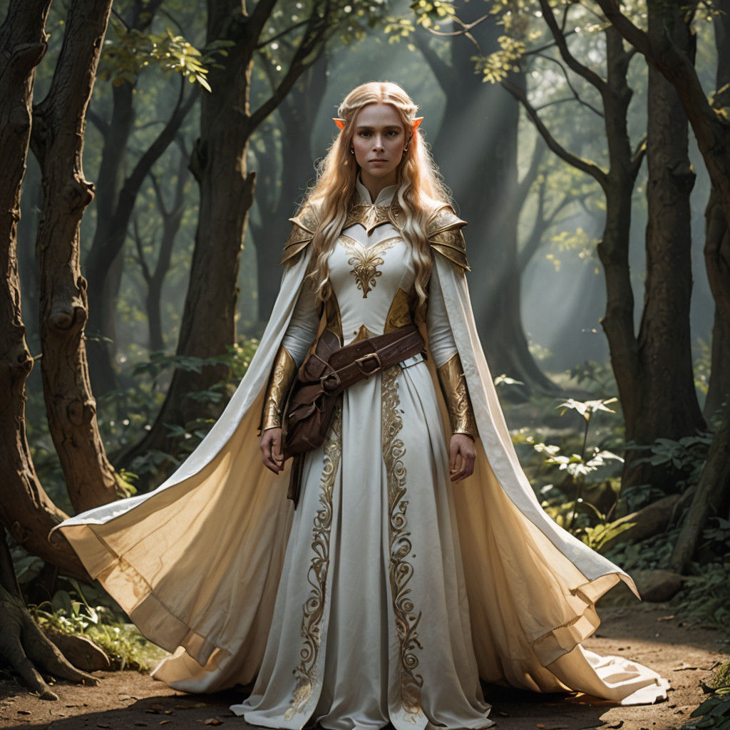 Ethereal Elf Maiden Confronts Dark Specter in Medieval Portr...