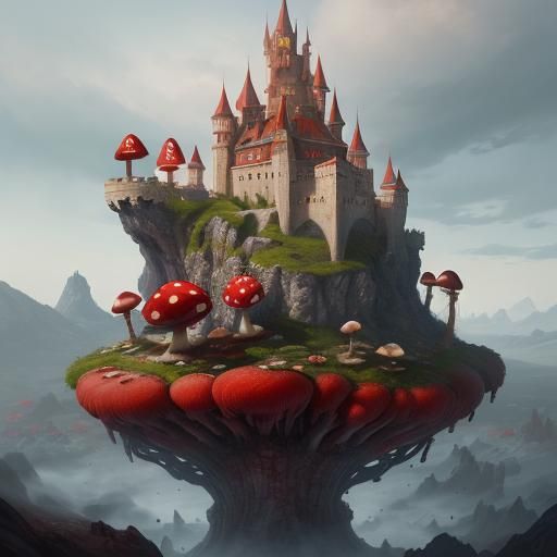 Mushroom Castle: Detailed Matte Painting in Fantasy Art Styl...