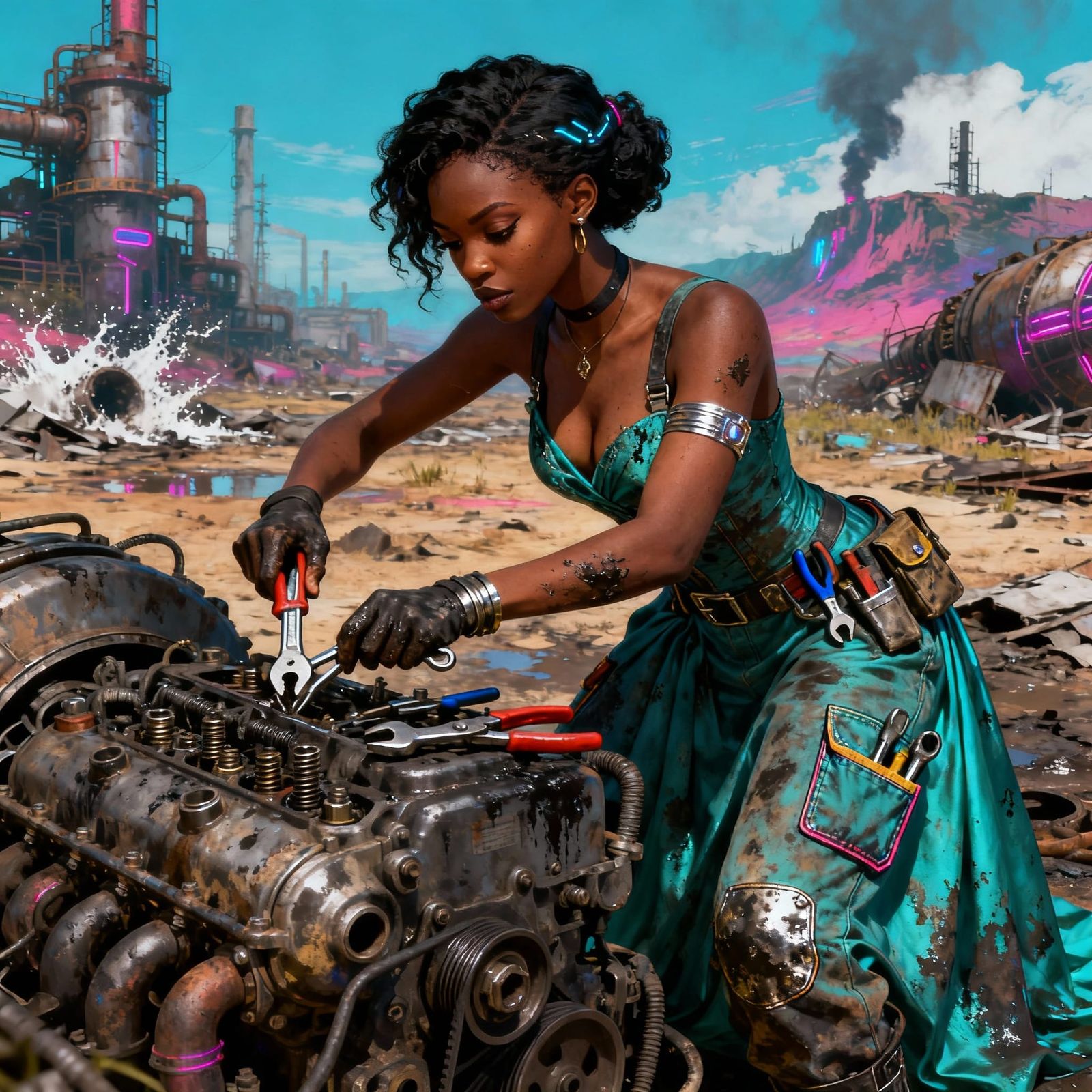 Tiana the Engineer in a Cyberpunk Wasteland
