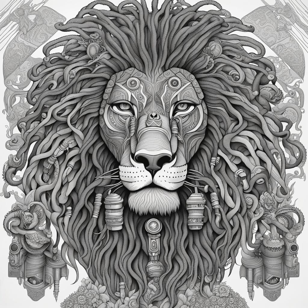 Afrofuturistic Rastaman Transforms into Biomechanical Lion