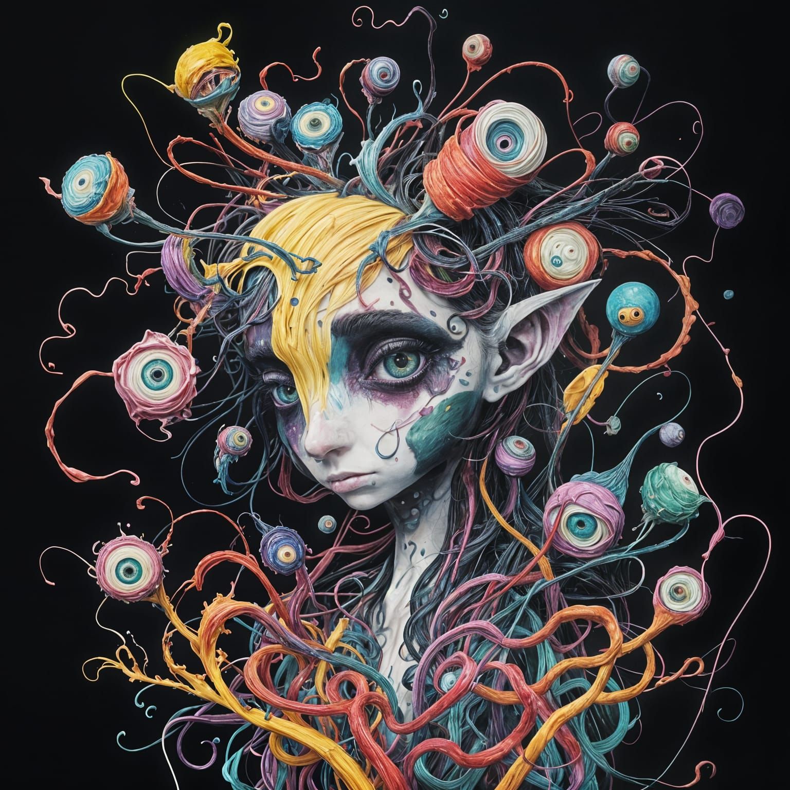 Surreal Anime Creature in a Chaotic Dreamscape