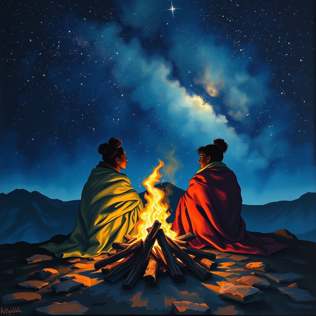 Stargazing Couple: An Expressive Oil Painting