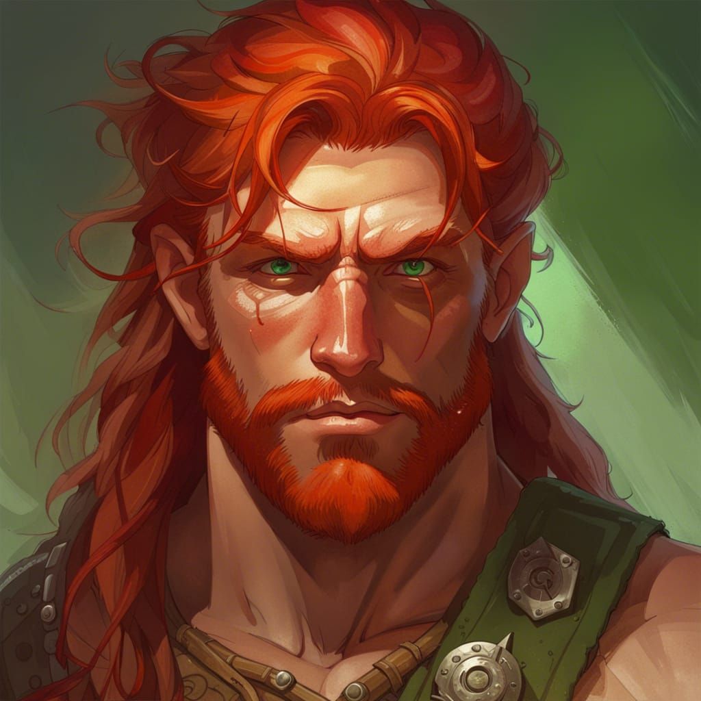 Detailed Portrait of a Cheerful Red-Haired Barbarian