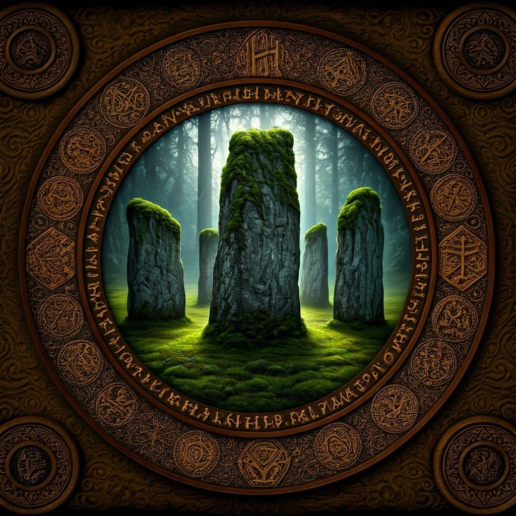 Mystical Stone Circle with Celtic Knots at Twilight