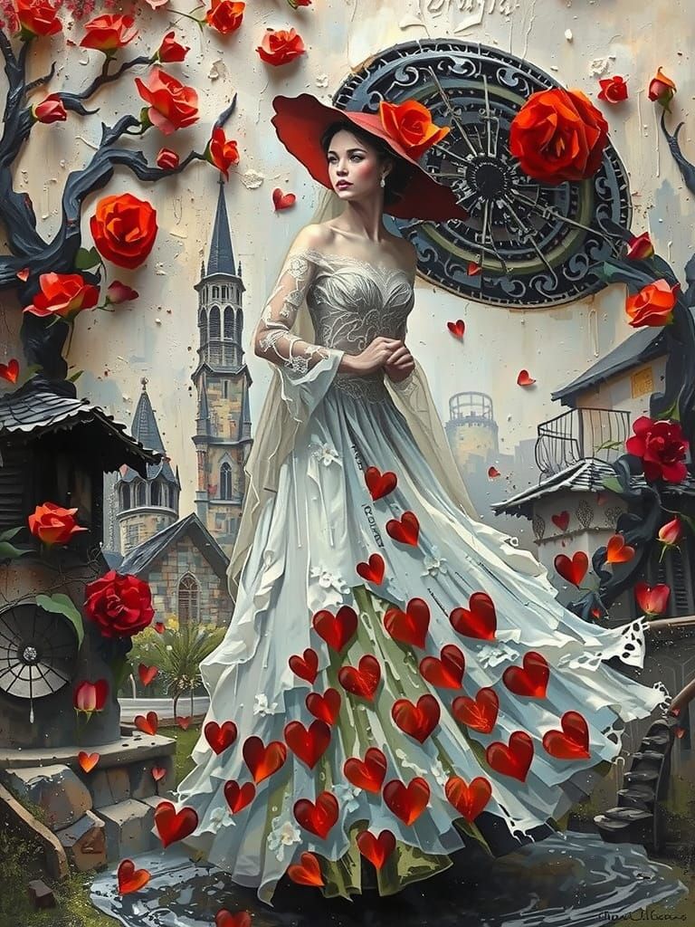 Runaway Bride in Overgrown Garden as Impasto Painting