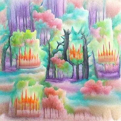 Pastel Gothic Forest Fire: AI Generated Art