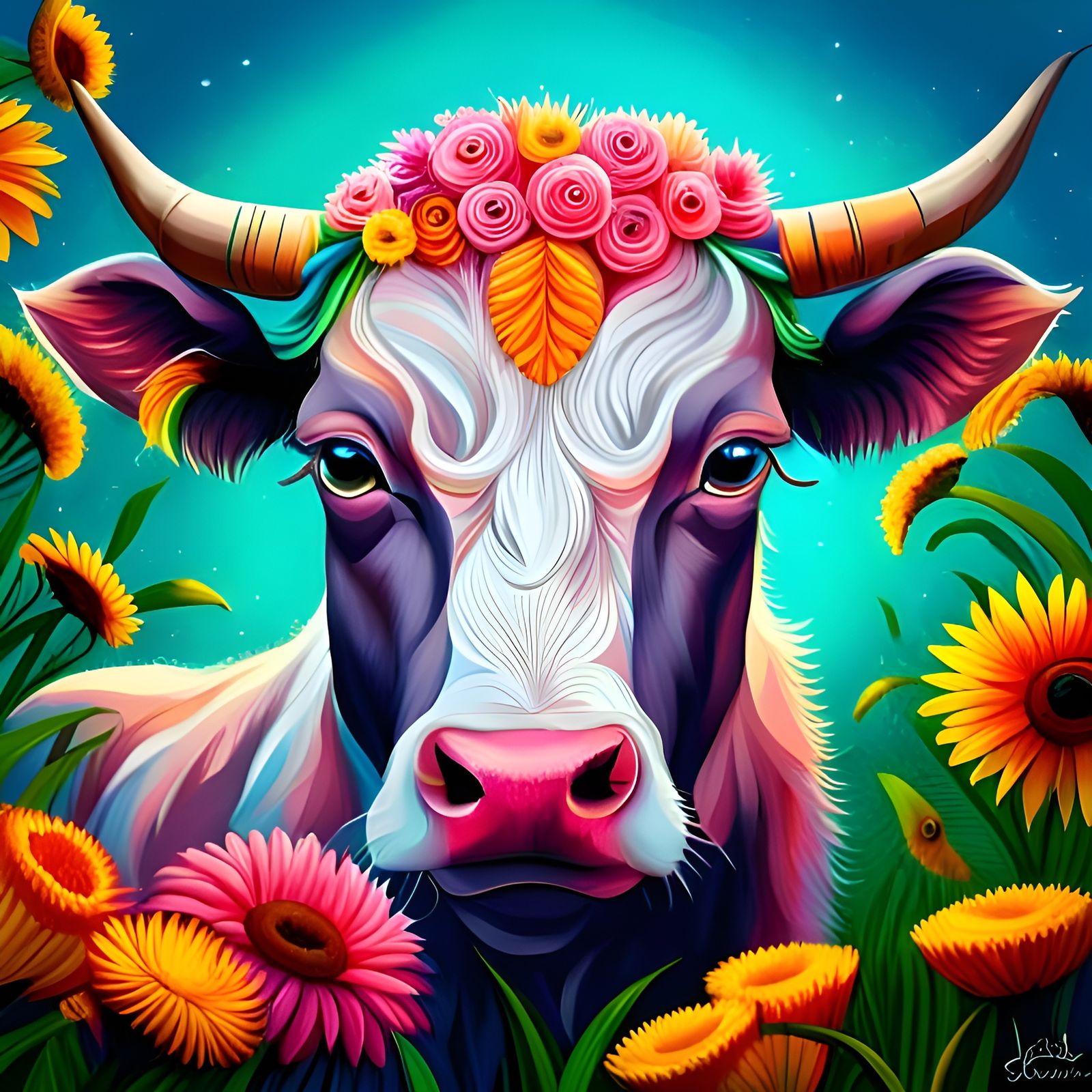 Floral Cow Calf in Bohemian Style
